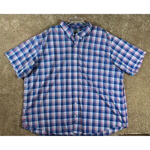IZOD Mens 4XLT Plaid Button Down Short Sleeve Shirt Blue Pink White Casual